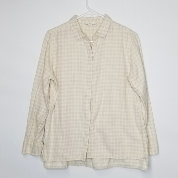 Woolrich Women's Large Biege Long Sleeve Gingham Flannel Button Down Shirt - Picture 1 of 10